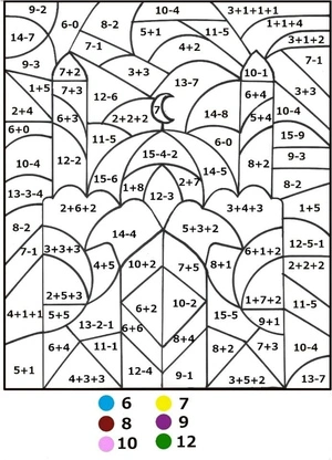 Página para Colorir Planilha de Matemática Colorir por Número