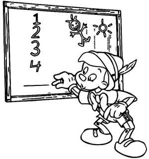 Página para Colorir Pinóquio Aprendendo Matemática