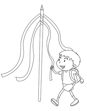 Página para Colorir Garoto com Mastro de Maio