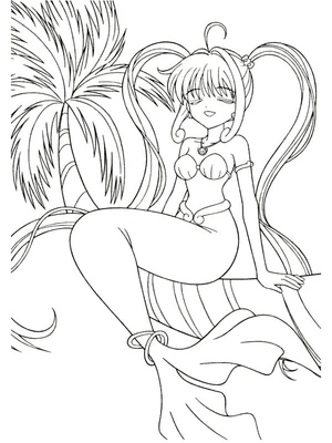 Sereia de anime relaxando, página de colorir detalhada de sereia, para imprimir grátis