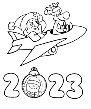 Página para Colorir Página para Colorir: Papai Noel e Rena no Natal 2023