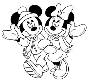 Página para Colorir Minnie e Mickey Mouse Passeando