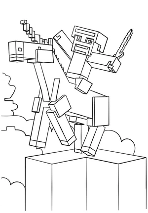 Página para Colorir Steve está montando um Unicórnio