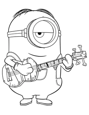 Página para Colorir Stuart, o Minion Tocando Violão