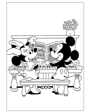 Minnie e Mickey Mouse Tocando Piano