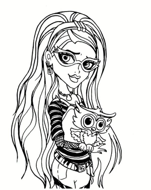 Página para Colorir Retrato da Personagem Ghoulia Yelps