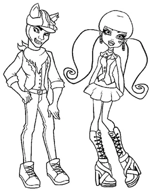 Página para Colorir Monster High Clawd e Draculaura