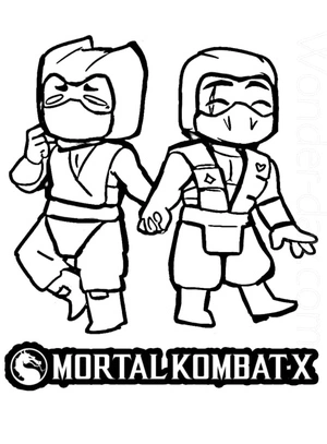 Página para Colorir Versões Chibi de Sub Zero e Scorpion