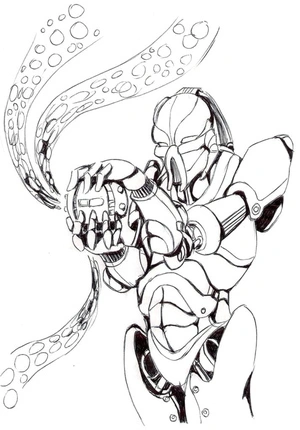 Cyber Sub-Zero em ação, página para colorir detalhada de Mortal Kombat, impressão gratuita
