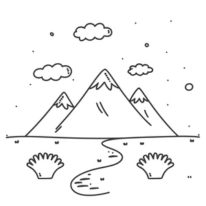 Página para Colorir Bela Paisagem Montanhosa