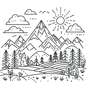 Página para Colorir de Montanha para Crianças