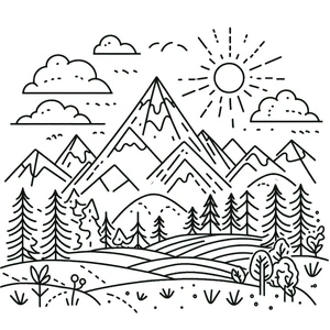 Página para Colorir Página para Colorir de Montanha para Crianças