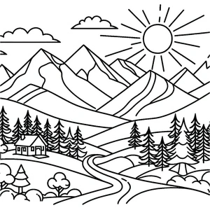 Página para Colorir Cena Maravilhosa da Montanha