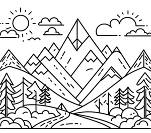 Página de Colorir Aventura na Montanha para Crianças