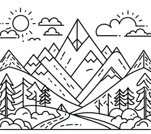 Página para Colorir Página de Colorir Aventura na Montanha para Crianças