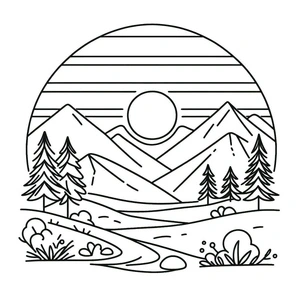 Página para Colorir Paisagem Montanhosa