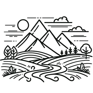 Página para Colorir Aventura na Paisagem Montanhosa