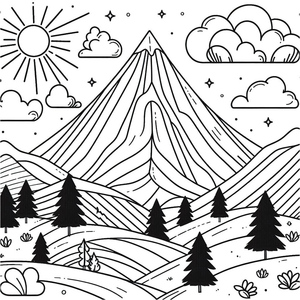 Página para Colorir de Montanha para Crianças - Para Imprimir