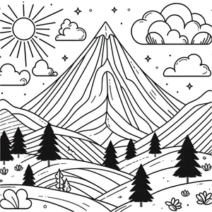 Página para Colorir Página para Colorir de Montanha para Crianças - Para Imprimir