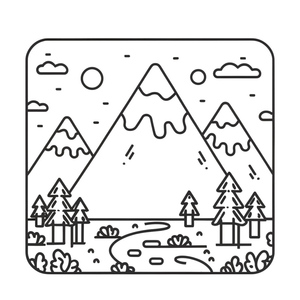 Página para Colorir Montanha Cênica