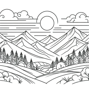 Página para Colorir Vista Cênica da Montanha