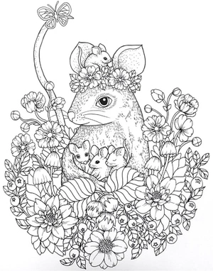 Página para Colorir Mandala da Família do Rato