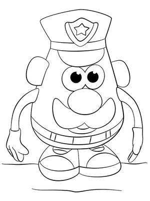 Senhor Cabeça de Batata como policial, página de colorir fácil Sr. Cabeça de Batata, imprimível grátis