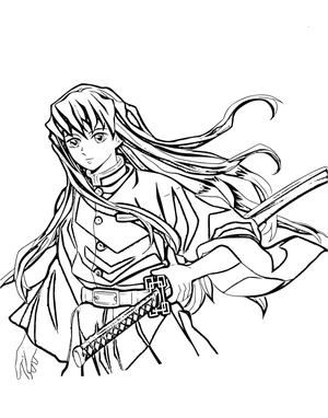 Página para Colorir Muichiro Tokito do anime 