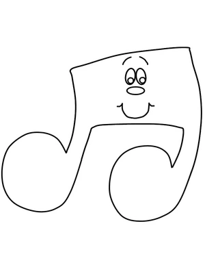 Nota musical sorridente, fácil página de colorir notas musicais, imprimível grátis