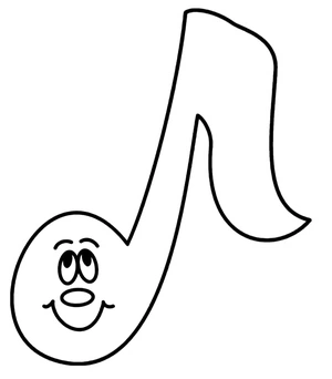 Nota musical sorridente, fácil página de colorir notas musicais, imprimível grátis