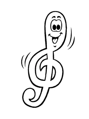 Nota musical com rosto sorridente, fácil página para colorir de notas musicais, grátis para imprimir