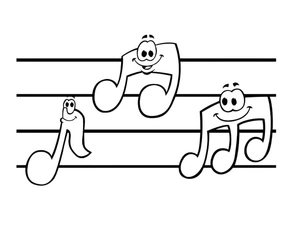 Notas musicais sorridentes, fácil página para colorir de notas musicais, impressão gratuita