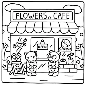 Página para Colorir Flores e Café: Meus Amigos Peludinhos