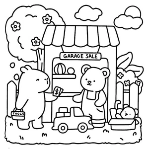 Página para Colorir Venda de Garagem dos Amigos Peludos