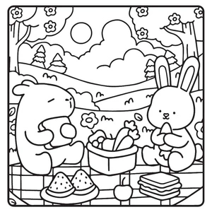 Página para Colorir Piquenique com Meus Amigos Peludinhos