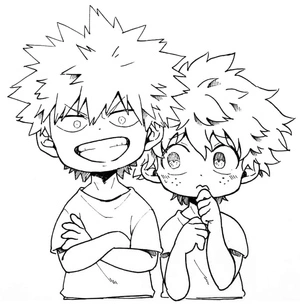 Página para Colorir Adoráveis Bakugo e Midoriya