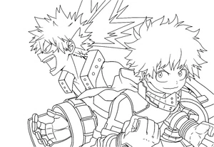 Página para Colorir Página para colorir de Bakugo e Midoriya de My Hero Academia