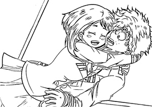 Midoriya e Uraraka são os personagens desta página para colorir.