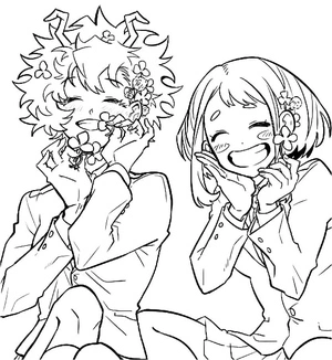 Página para Colorir Mina Ashido e Uraraka - página dupla para colorir