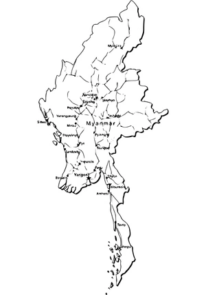 Página para Colorir Mapa de Mianmar