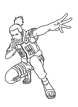 Shikamaru em posição de combate, página para colorir detalhada de Nara Shikamaru, grátis para imprimir