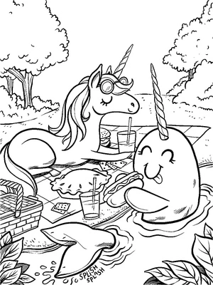Página para Colorir Unicórnio e Narval - Criaturas Mágicas