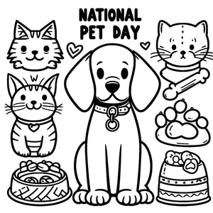 Página para Colorir Página para Colorir do Dia Nacional dos Pets
