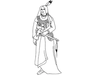Página para Colorir Um Guerreiro Indígena com um Tomahawk, em Pé