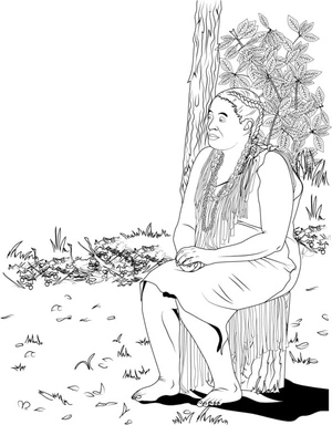 Página para Colorir Uma mulher indiana sentada em um toco de árvore