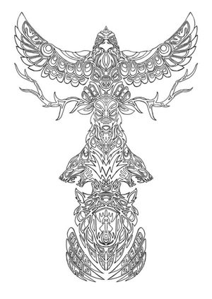 Página para Colorir Majestoso Totem Indígena Americano