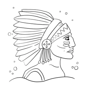 Página para Colorir Retrato de um Nativo Americano em Traje Tradicional