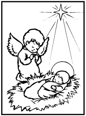 Página para Colorir Presépio do Anjo e do Menino Jesus