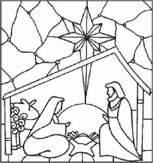 Página para Colorir Ilustração de presépio de Natal