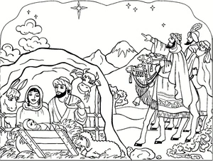 Página para Colorir Cena de Natal